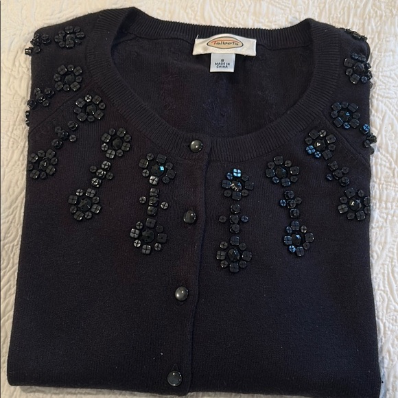 Talbots Black Beaded Sweater  3/4 length sleeves - Picture 4 of 5